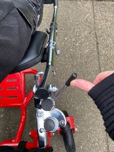 view of the foot lever for the wheelchair