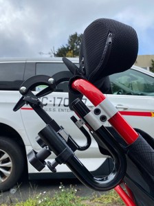 side view of the headrest of a wheelchair